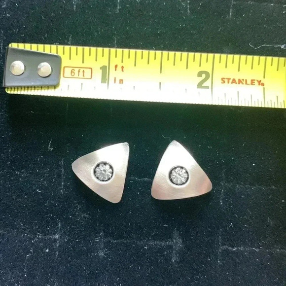 CZ and stainless steel stud post triangle earrings - Picture 3 of 6